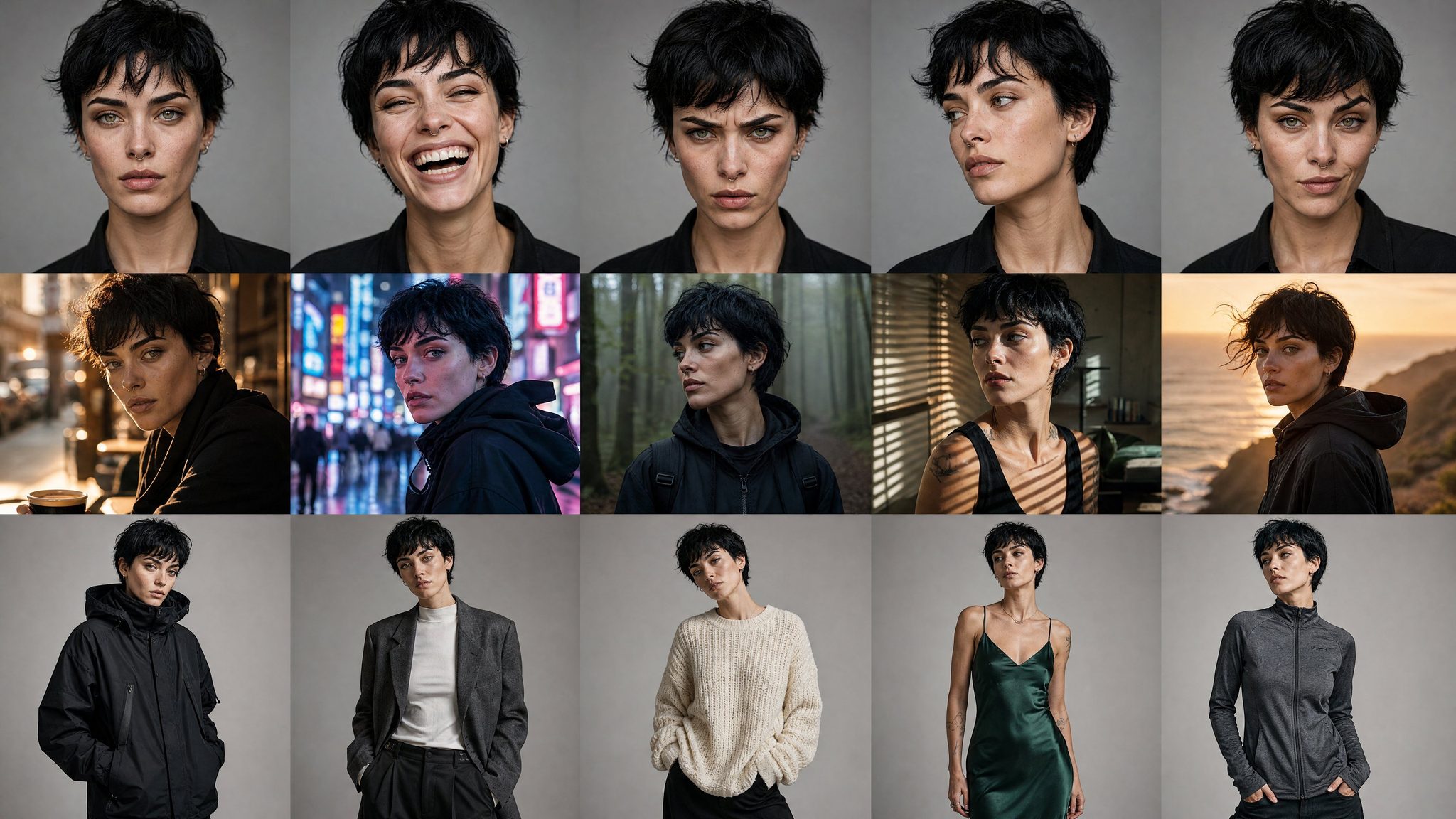 AI Influencer Character Design Sheet — 15-panel reference grid generated with ChatGPT Images 2.0